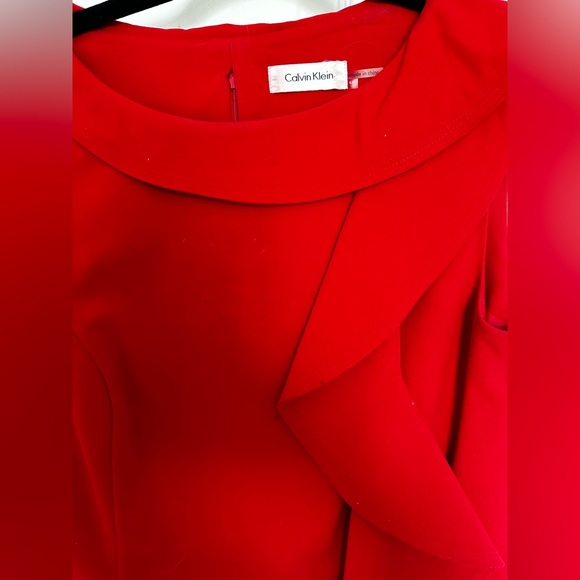 CALVIN KLIEN RED RUFFLE SLEEVELESS DRESS SIZE 4 - Picture 3 of 6